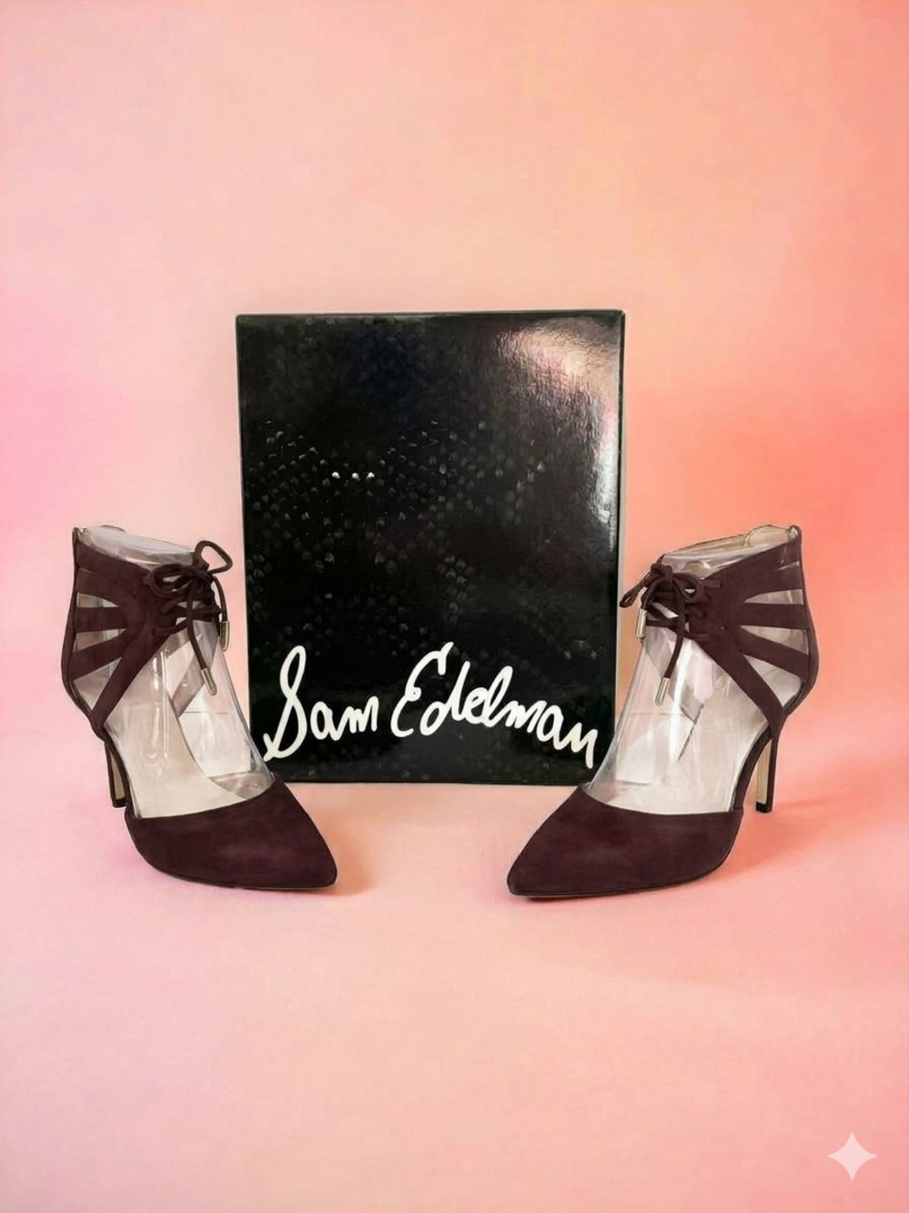 Sam Edelman Burgundy Suede Lace-Up Pointed-Toe Heels